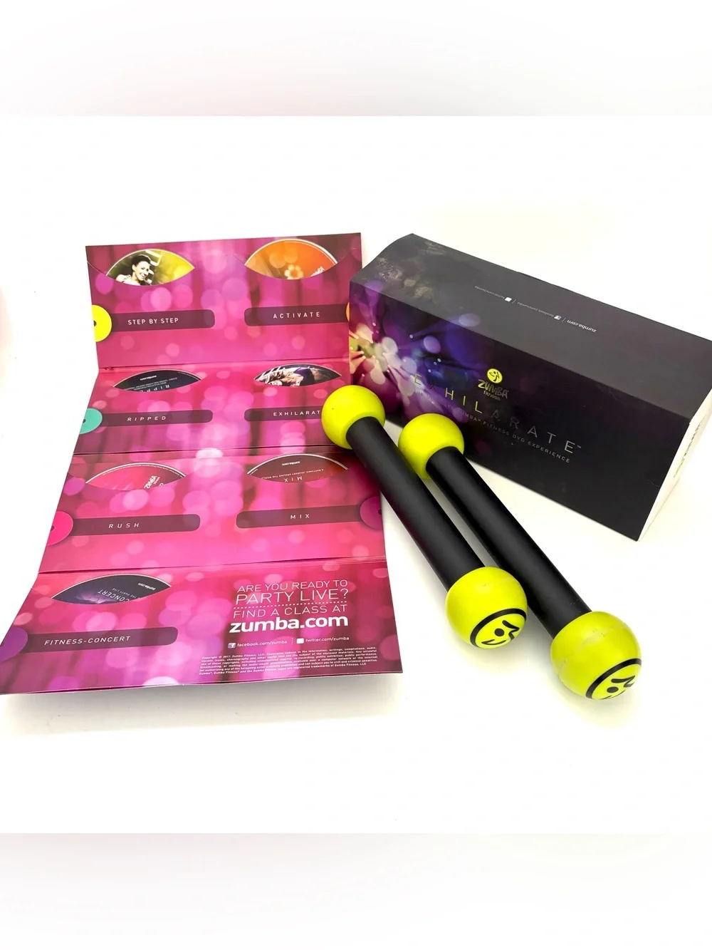 Zumba Fitness Exhilarate Body Shaping System w/ 7 Dvd Set & Toning Sticks - Picture 3 of 12